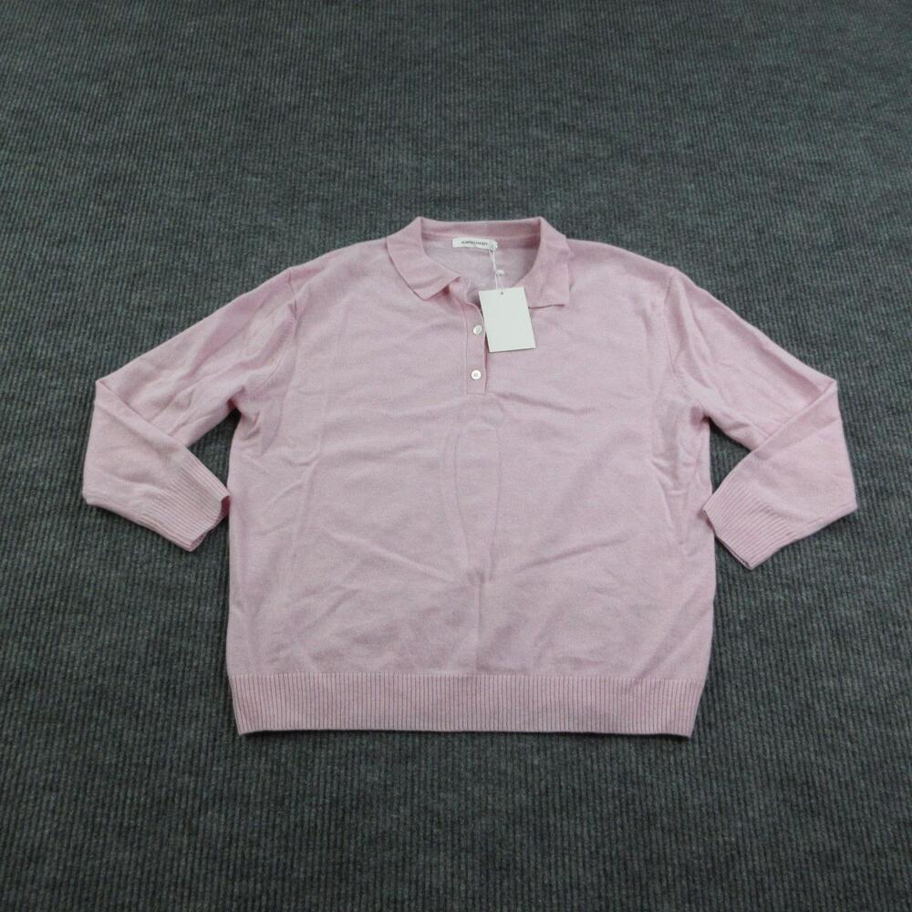 ALMINA CONCEPT Polo Shirt Womens Small Lightweight Wool Pink 3/4 Sleeve NWT